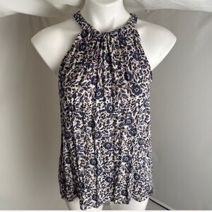 Splendid multicolor floral blue black white sleeveless halter style top S